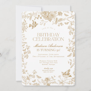 Gold Toile De Jouy French Floral Birthday Party Invitation