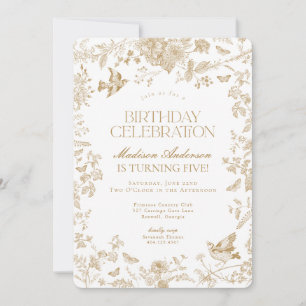 Gold Toile De Jouy French Floral Birthday Party Invitation
