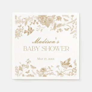 Gold Toile De Jouy Vintage Floral Baby Shower Napkin
