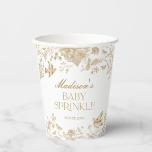 Gold Toile De Jouy Vintage Floral Baby Sprinkle Paper Cups