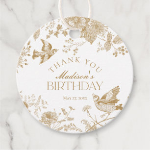 Gold Toile De Jouy Vintage Floral Birthday Favour Tags