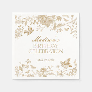 Gold Toile De Jouy Vintage Floral Birthday Party Napkin