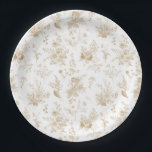 Gold Toile De Jouy Vintage Floral Chinoiserie Paper Plate<br><div class="desc">Elevate your celebrations with our gold Toile party decor, featuring detailed floral french country toile on a warm white background. This regency-inspired Chinoiserie design exudes elegance and sophistication. ★ Let me help you plan your next party! ★ If you need coordinating décor, please check my matching collection. If you have...</div>