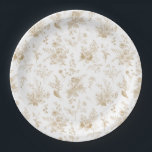 Gold Toile De Jouy Vintage Floral Chinoiserie Paper Plate<br><div class="desc">Elevate your celebrations with our gold Toile party decor, featuring detailed floral french country toile on a warm white background. This regency-inspired Chinoiserie design exudes elegance and sophistication. ★ Let me help you plan your next party! ★ If you need coordinating décor, please check my matching collection. If you have...</div>