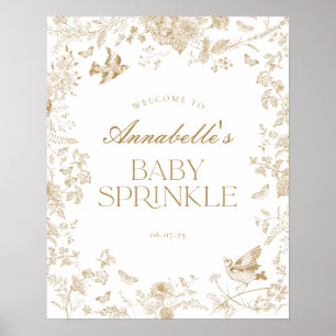 Gold Toile Jouy Floral Baby Sprinkle Welcome Sign