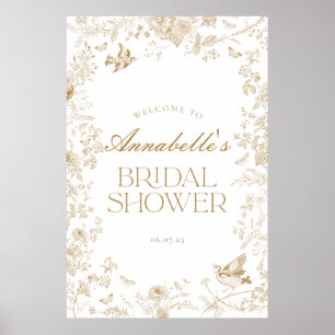 Gold Toile Jouy Floral Bridal Shower Welcome Sign