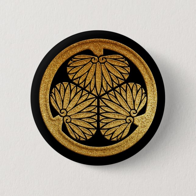 Gold Tokugawa Aoi Kamon 6 Cm Round Badge (Front)