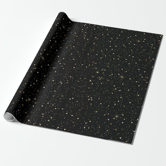 Gold tome glitter and sparkles on black wrapping paper (Unrolled)
