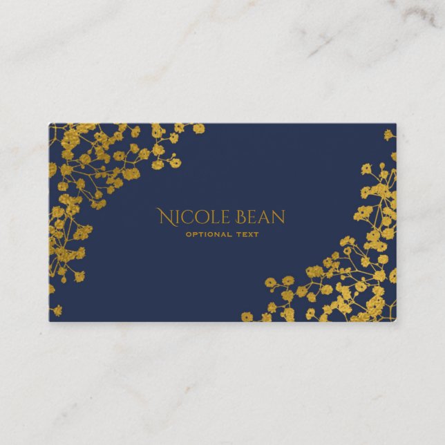 Gold Tone Baby's Breath Blue Elegant Floral Business Card (Front)