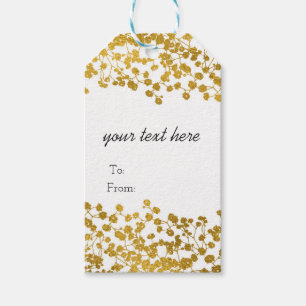 Gold Tone Baby's Breath White Elegant Floral Gift Tags