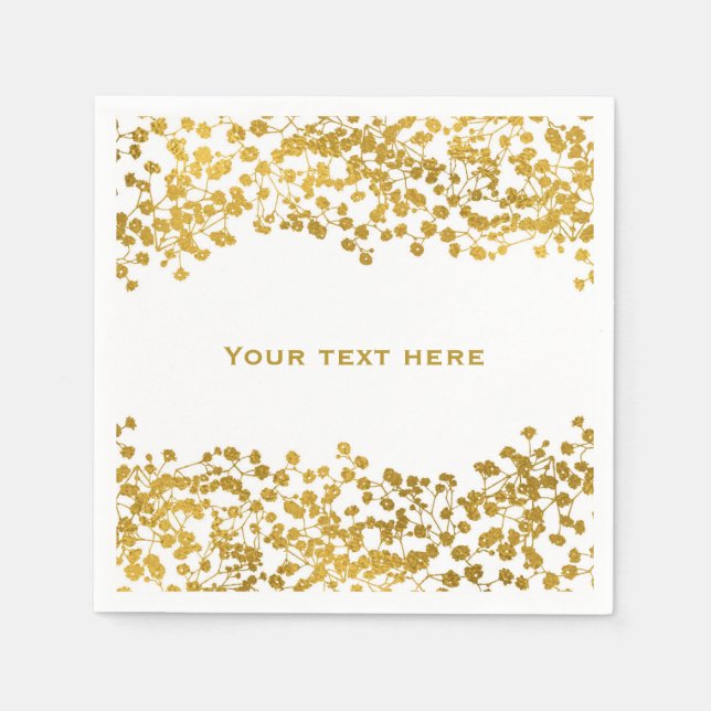 Gold Tone Baby's Breath White Elegant Floral Napkin (Front)