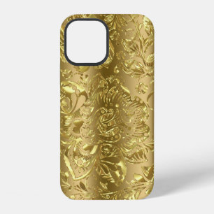 Gold tone floral damask on gold background iPhone 12 case