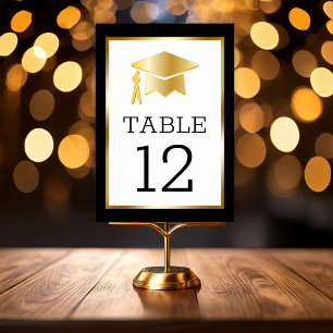 Gold Tone Grad Cap on Black Classy Graduation Table Number