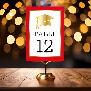 Gold Tone Grad Cap on Red Classy Graduation Table  Number