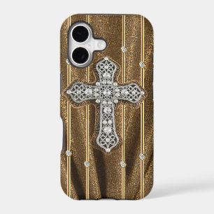 Gold Tone Rhinestones & Cross IPHONE CASE