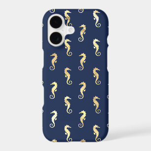 Gold Tone Seahorses over Navy Blue