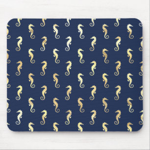 Gold Tone Seahorses over Navy Blue Mouse Pad