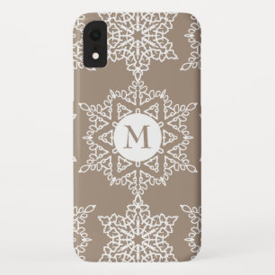 Gold Tone Snowflakes Christmas Monogram iPhone XR Case