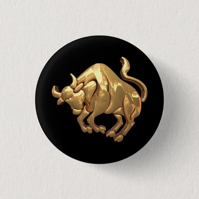Gold Tone Taurus Zodiac Sign Bull Symbol 3 Cm Round Badge (Front)