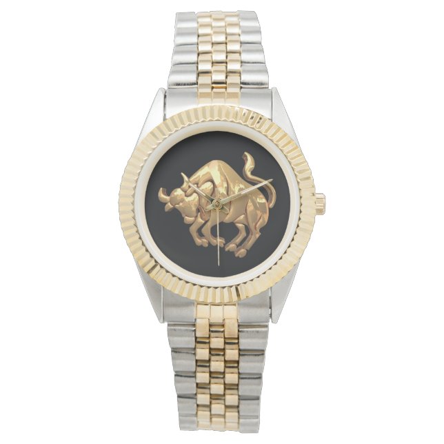 Gold Tone Taurus Zodiac Sign Bull Symbol Watch (Front)