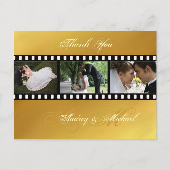 Gold tone wedding Thank you postcards (Front)
