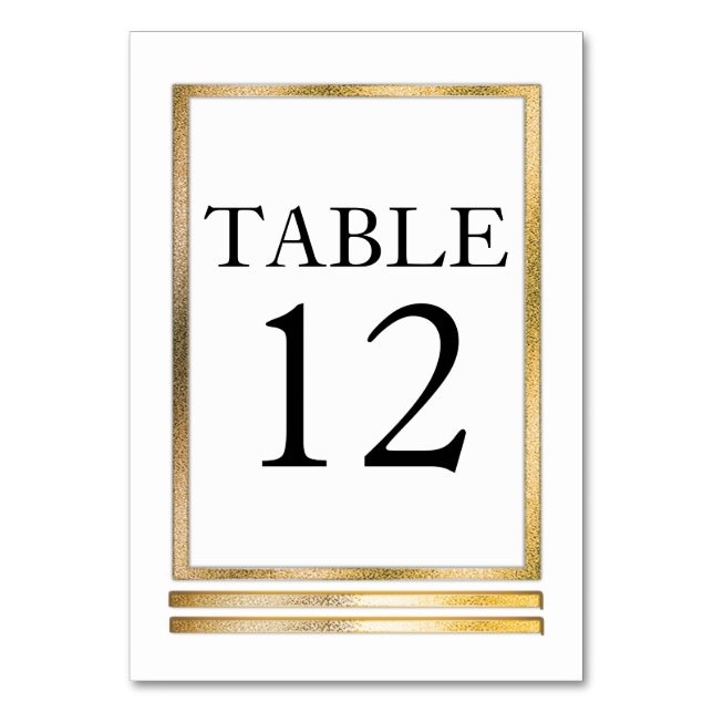 Gold Tone | White Modern Simple Elegant Table Number (Front)