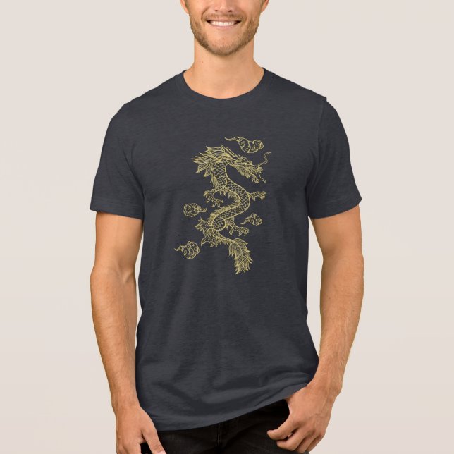 Gold tones Chinese Dragon Tri-Blend Shirt (Front)