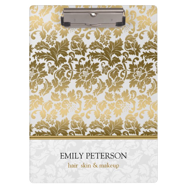 Gold Tones Floral Damasks Over White Background Cl Clipboard (Front)