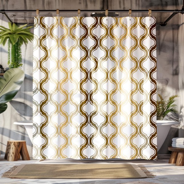 Gold Tones & Geometric Pattern On White Shower Curtain (Creator Uploaded)