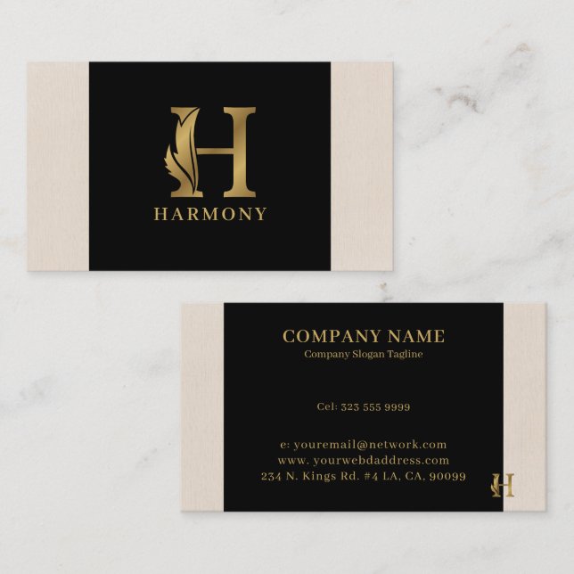 Gold tones letter H floral decorative Business Card (Front/Back)