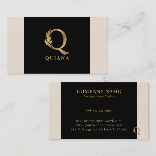 Gold tones letter Q floral decorative Business Card (Front/Back)