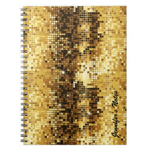 Gold Tones Retro Discoball Glitter Notebook