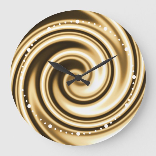 Gold Tones Soft Focus Spiral Swirl Illusion Large Clock (Front)
