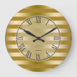 Gold Tones Stripes Pattern Large Clock