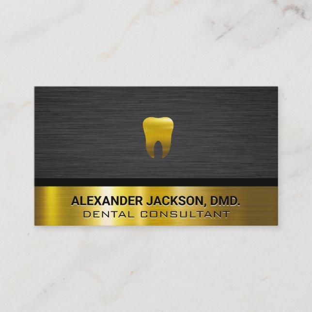 Gold Tooth Icon | Gold Dark Metallic Background Business Card (Front)
