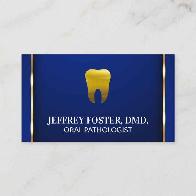 Gold Tooth Logo | Gold Trim Blue Background Business Card (Front)