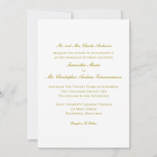 Gold Traditional Classic Formal Elegant Wedding  Invitation