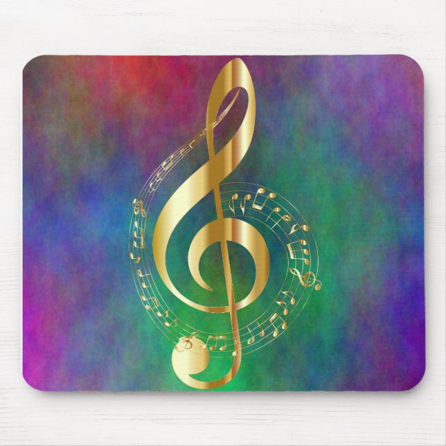 Gold Treble Clef Colourful Design Mouse Pad (Front)