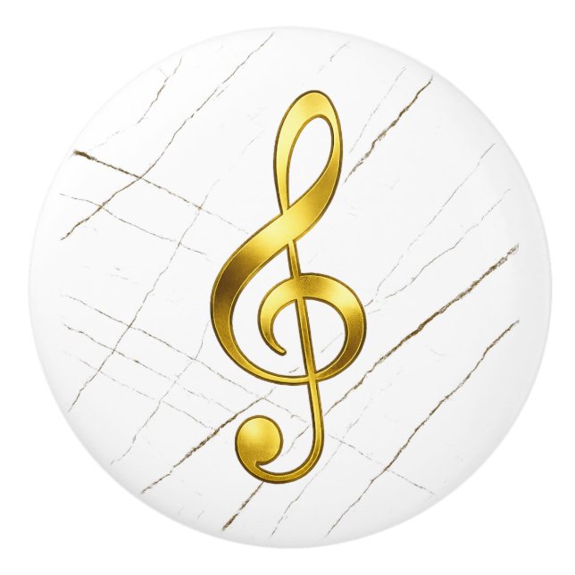 Gold Treble Clef Marble Home Decor Ceramic Knob (Front)