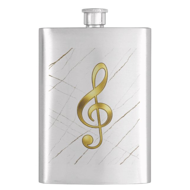 Gold Treble Clef Marble Home Decor Hip Flask (Front)