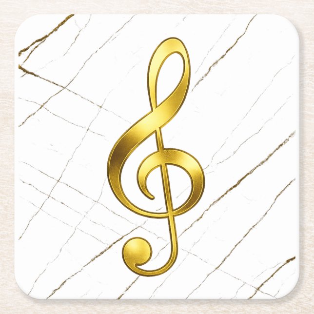 Gold Treble Clef Marble Home Decor Square Paper Coaster (Front)