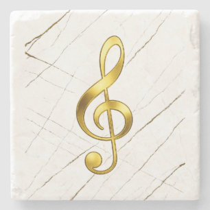Gold Treble Clef Marble Home Decor Stone Coaster