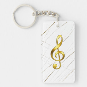 Gold Treble Clef Marble Keychain