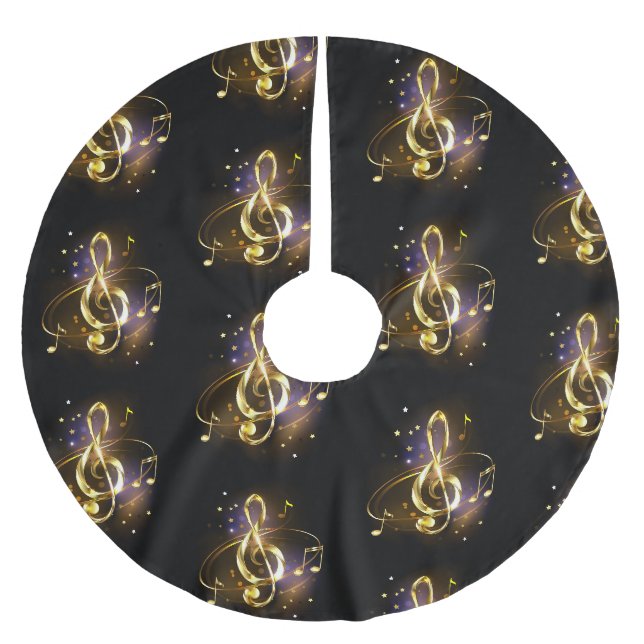 Gold Treble Clef Music Brushed Polyester Tree Skirt (Front)