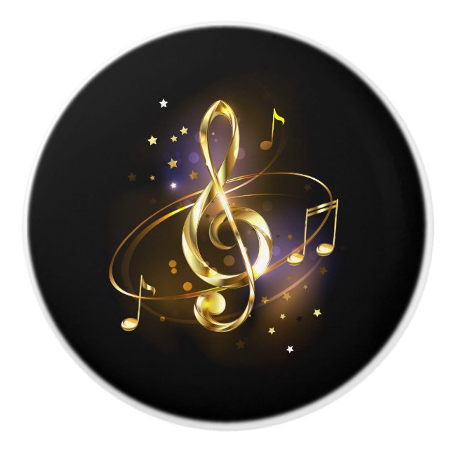 Gold Treble Clef Music Ceramic Knob (Front)