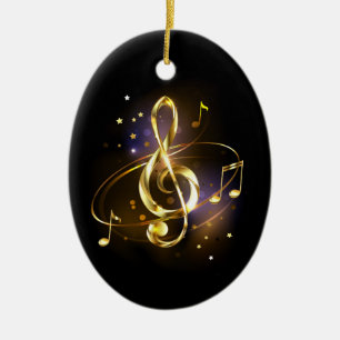 Gold Treble Clef Music Ceramic Ornament