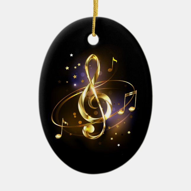 Gold Treble Clef Music Ceramic Ornament (Front)