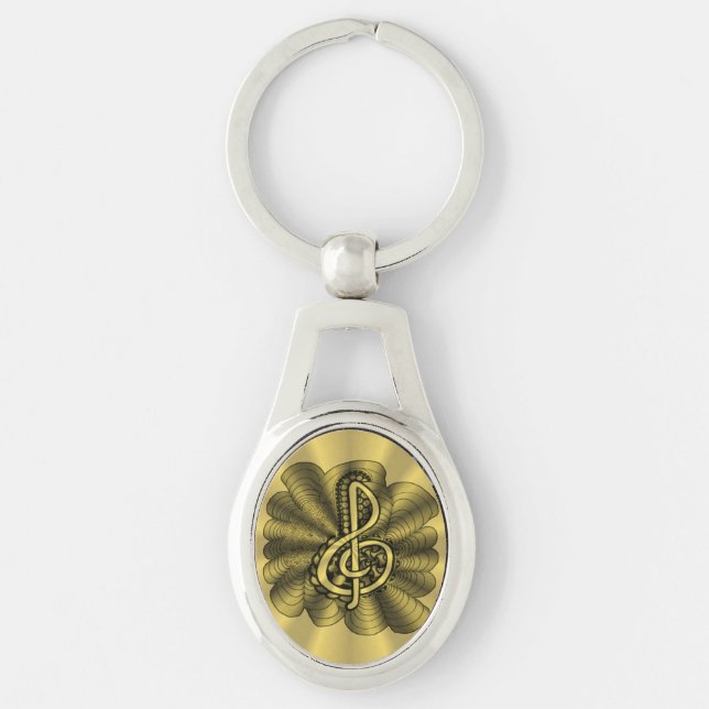 Gold Treble Clef Music Design Key Ring (Front)
