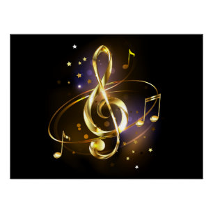 Gold Treble Clef Music Poster