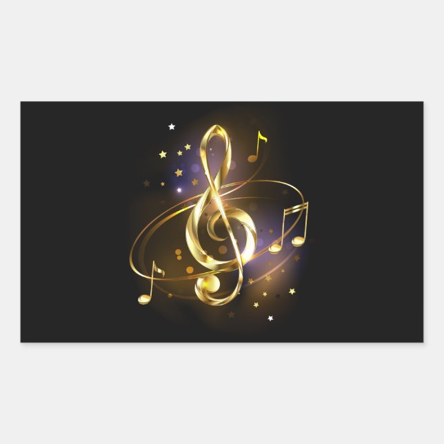 Gold Treble Clef Music Rectangular Sticker (Front)